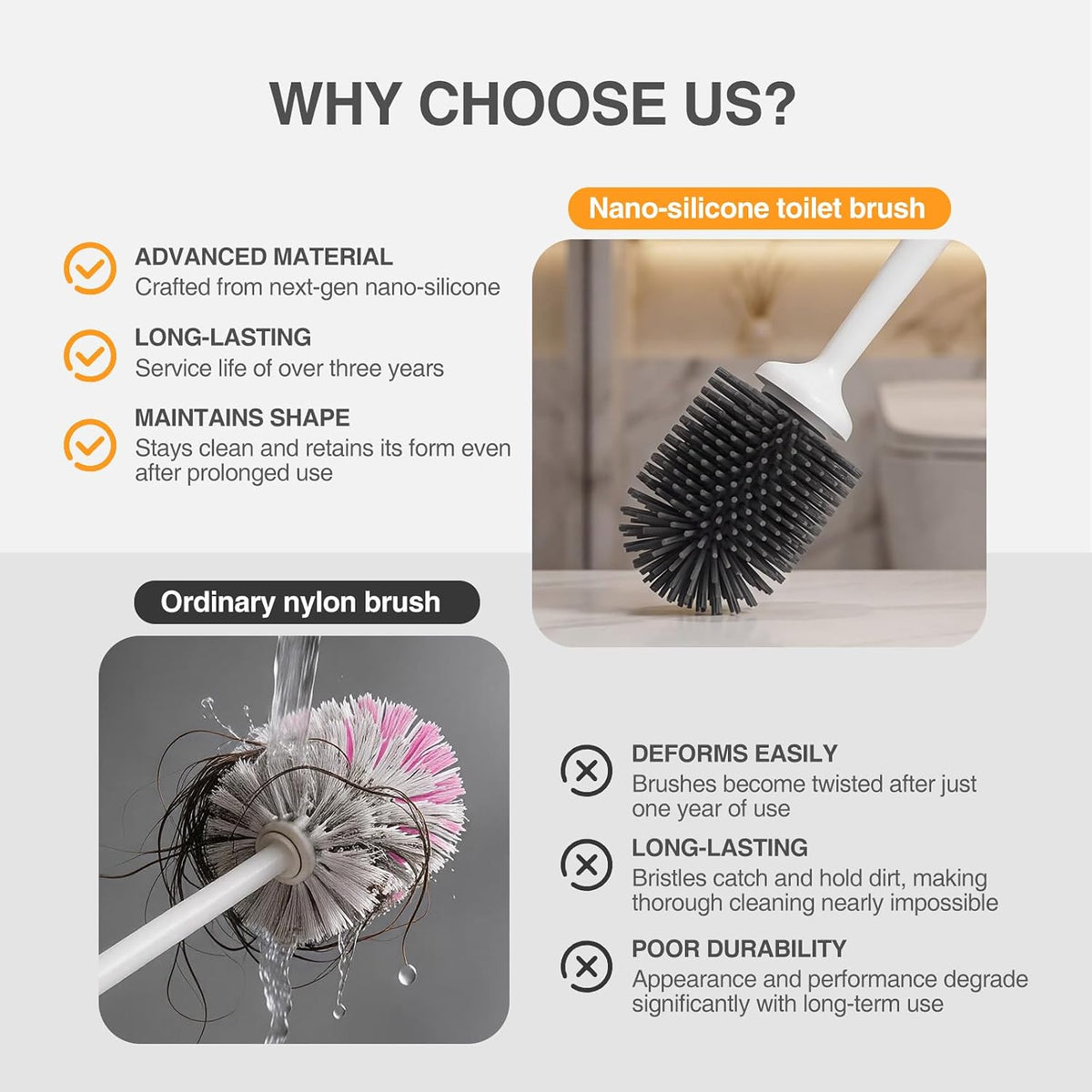 Lefree Silicone Toilet Brush and Holder Set - Bathroom Brush