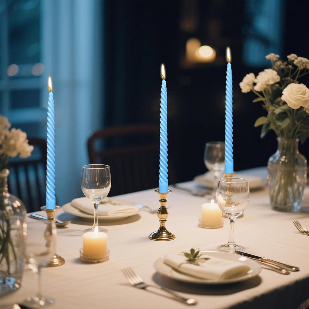 10 Inch Sky Blue Taper Candle Set, 10 Pack Unscented Dripless Candlesticks for Family Dinner Parties Home Decoration Picnic