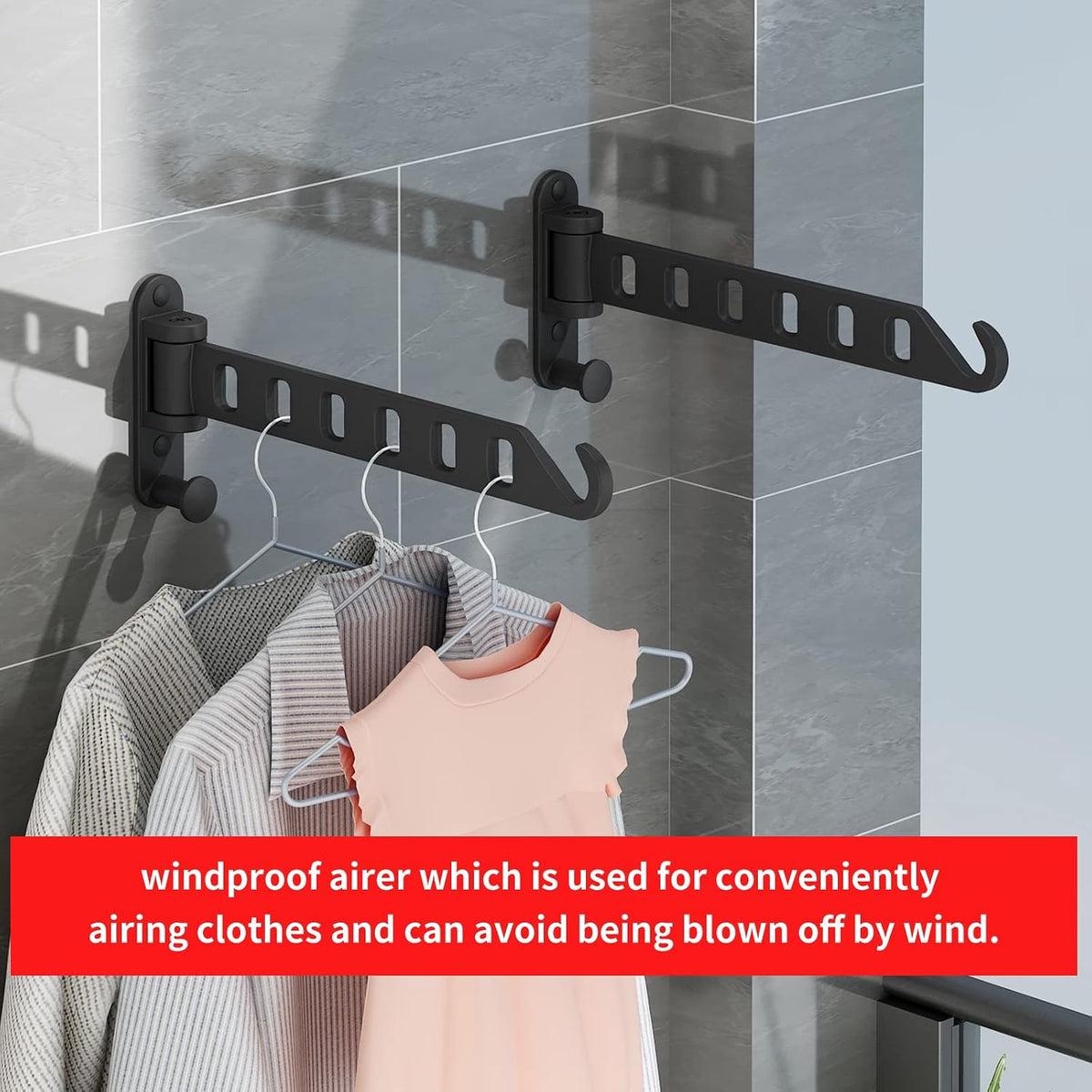 JOOM Clothes Drying Rack Wall Mounted, 13-Inch Foldable Arm, Black 2 Pack