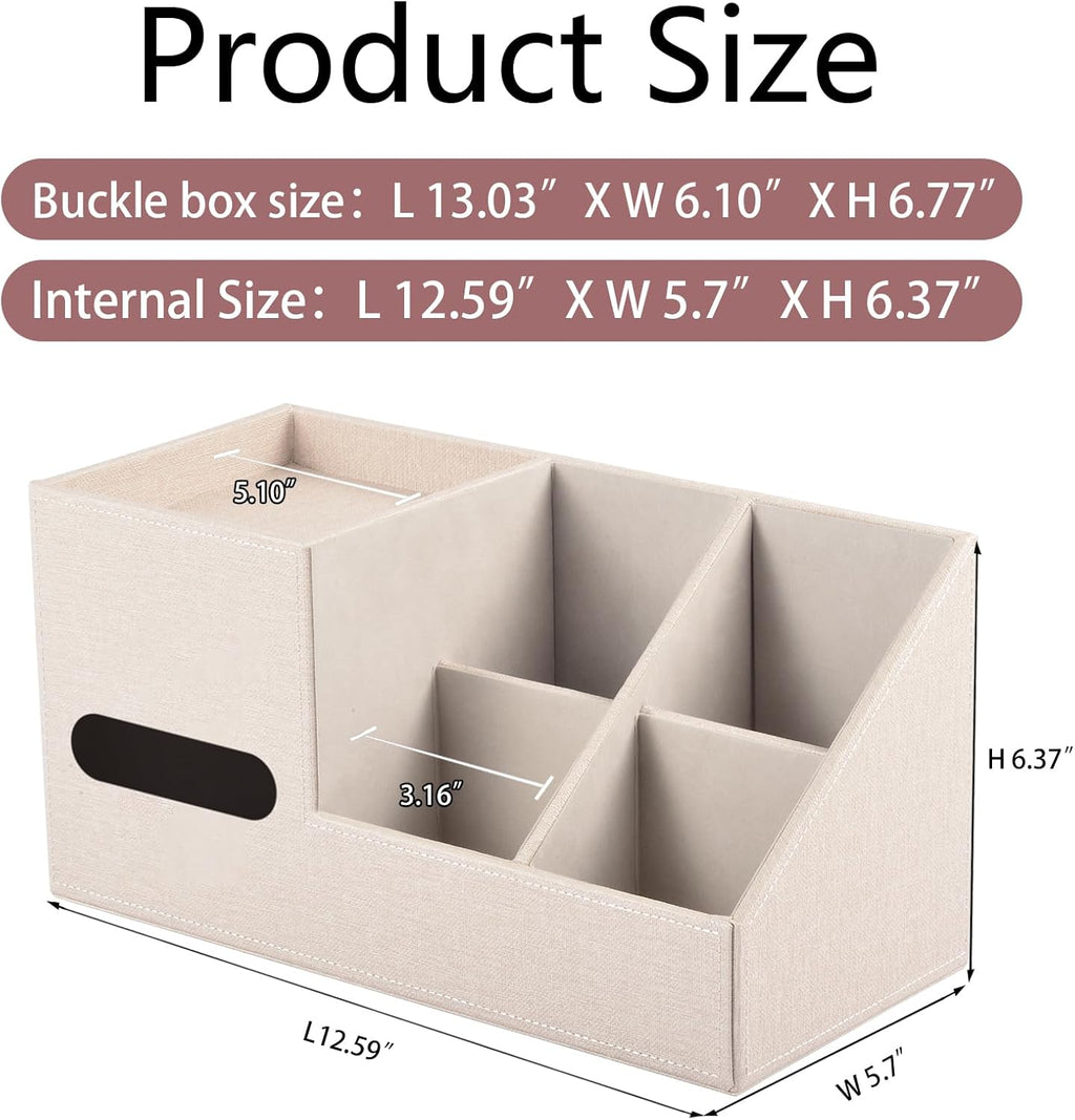 Plus Size Tissue Box Cover-Square Linen Tissue Cover with Side Storage and Tray,Modern Makeup Organizer,Leather Tissue Holder Decorative Cube Organizer for Living Room Vanity NightStand Office,Beige