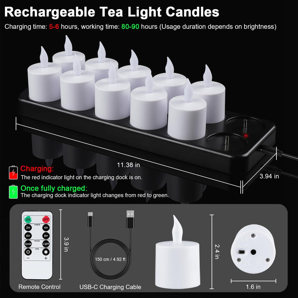 Esup Rechargeable Tea Lights Candles with Remote and Timer for Decorations
