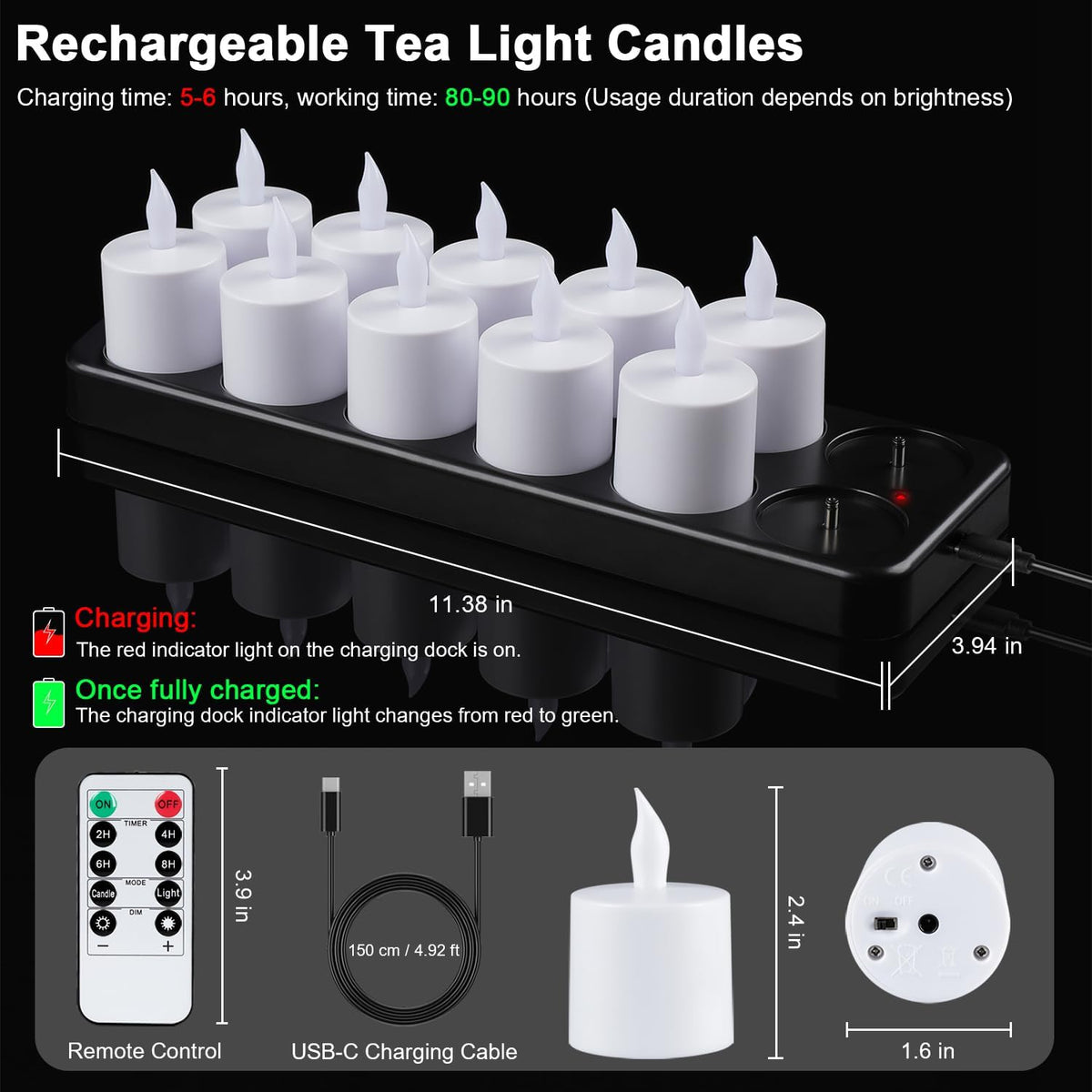 Esup Rechargeable Tea Lights Candles with Remote and Timer for Decorations