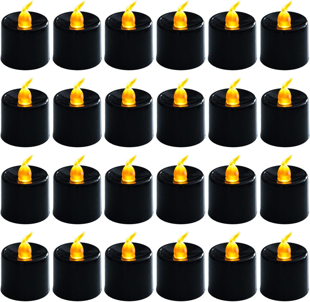 LANKER 24Pack Black Tealights Candles, Flickering Yellow Flameless Candles (Black)