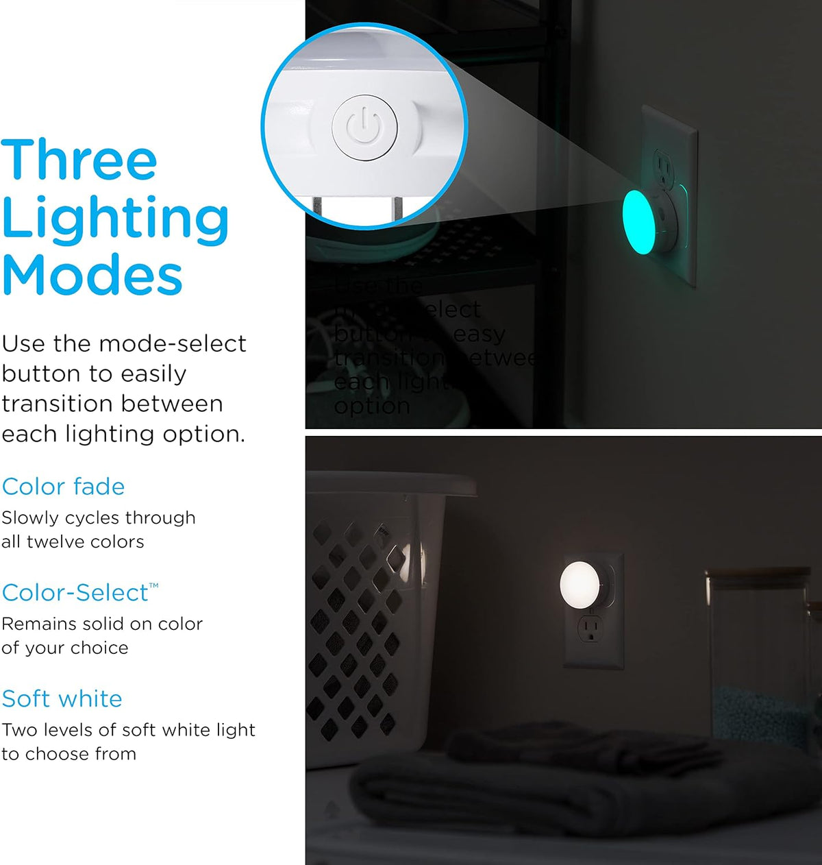 Lights By Night Color-Changing LED Night Lights Plug into Wall, 4-Pack