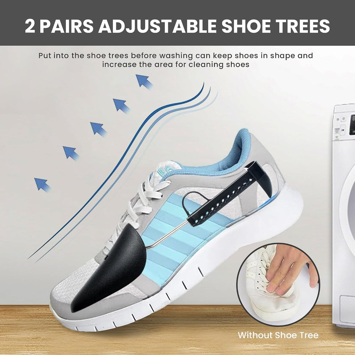 Sneaker Washing Machine Bag for Shoes, 360° Deep Cleaning Microfiber Laundry Bag with Secure Zipper, Reusable Shoe Washer Bag, Includes 4 Adjustable Shoe Trees & 2 Bags