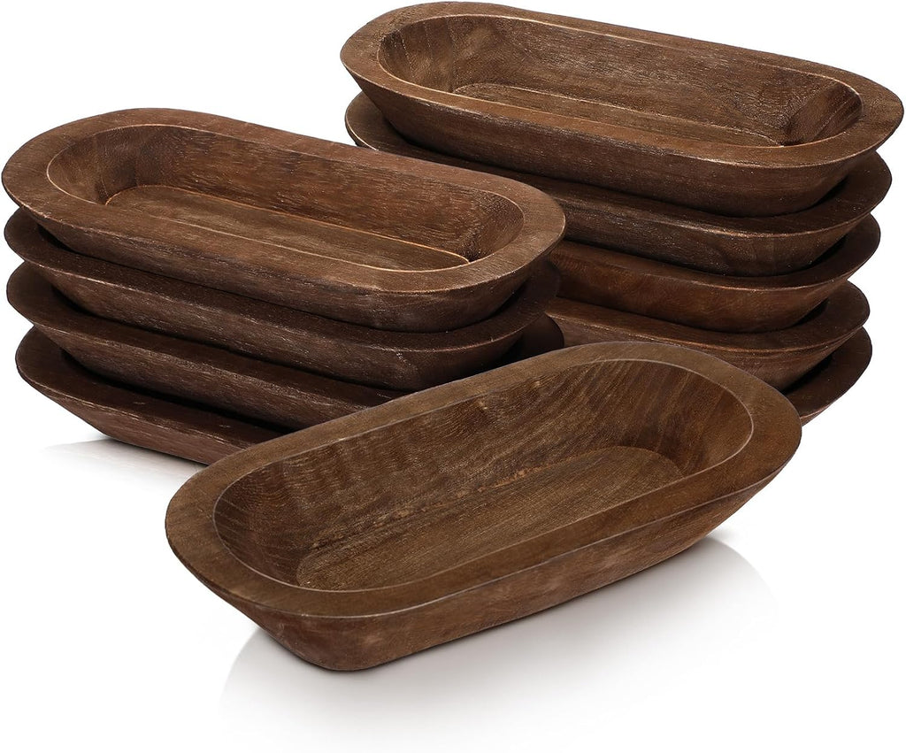 Nuogo 10 Pack 12.5 Inches Wooden Dough Bowls Bulk Rustic Bowls, Brown