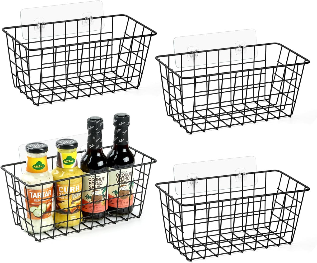 ZUSHALLMY 4 Pack Wire Baskets for Wall, No Drill Adhesive Kitchen Storage