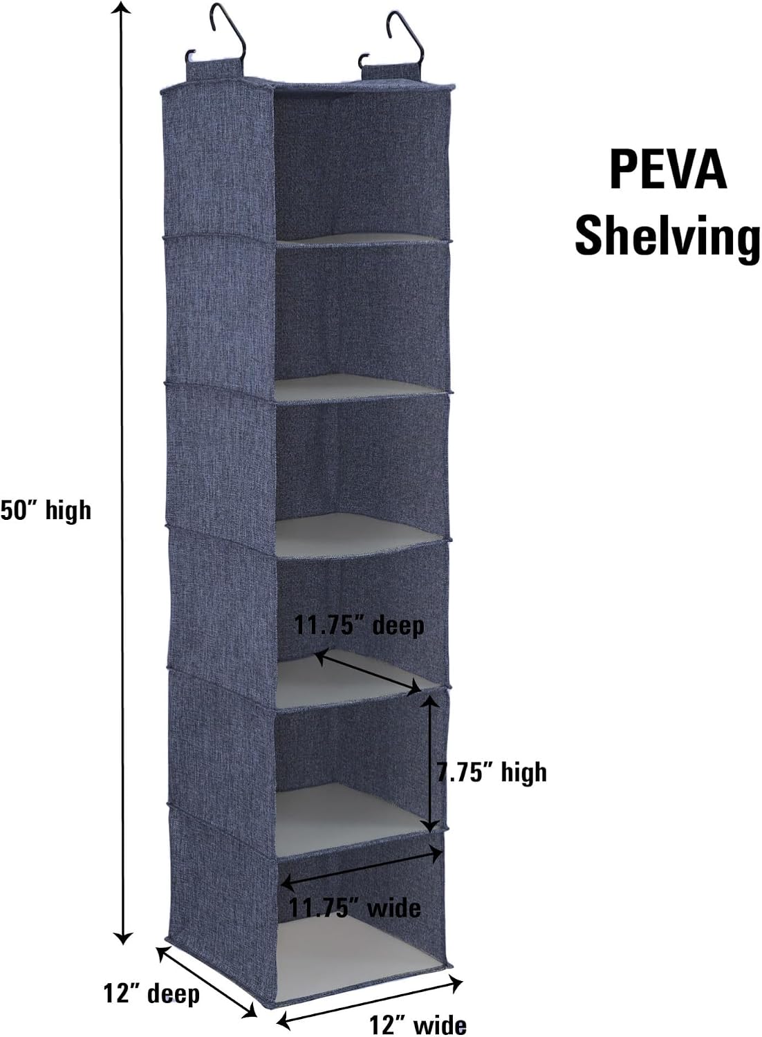 Household Essentials Hanging Cotton Blend Closet Organizer with 6 Storage Shelves, Denim