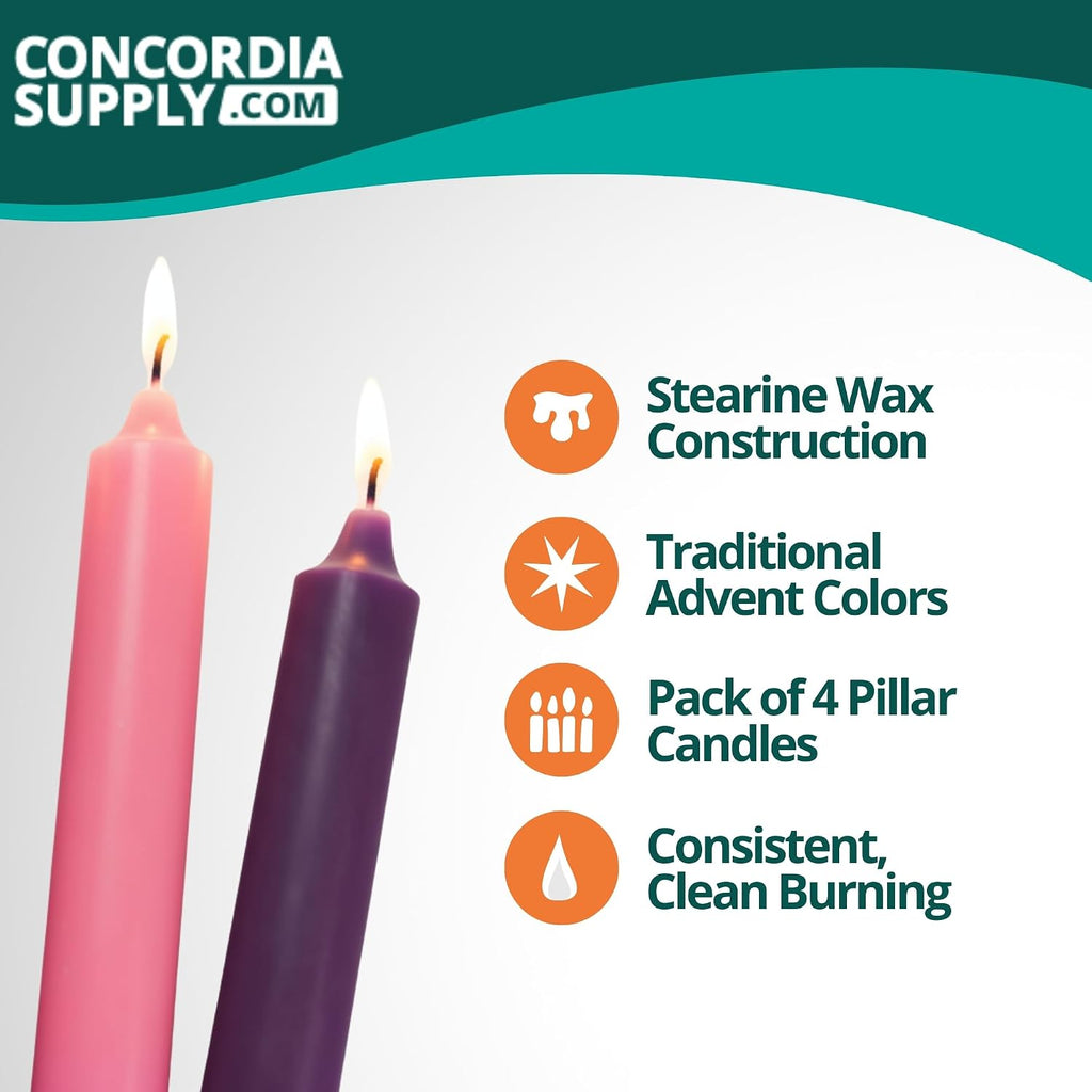 Concordia Supply 12" x 1.5" Advent Wreath Taper Candles (3 Purple, 1 Rose)