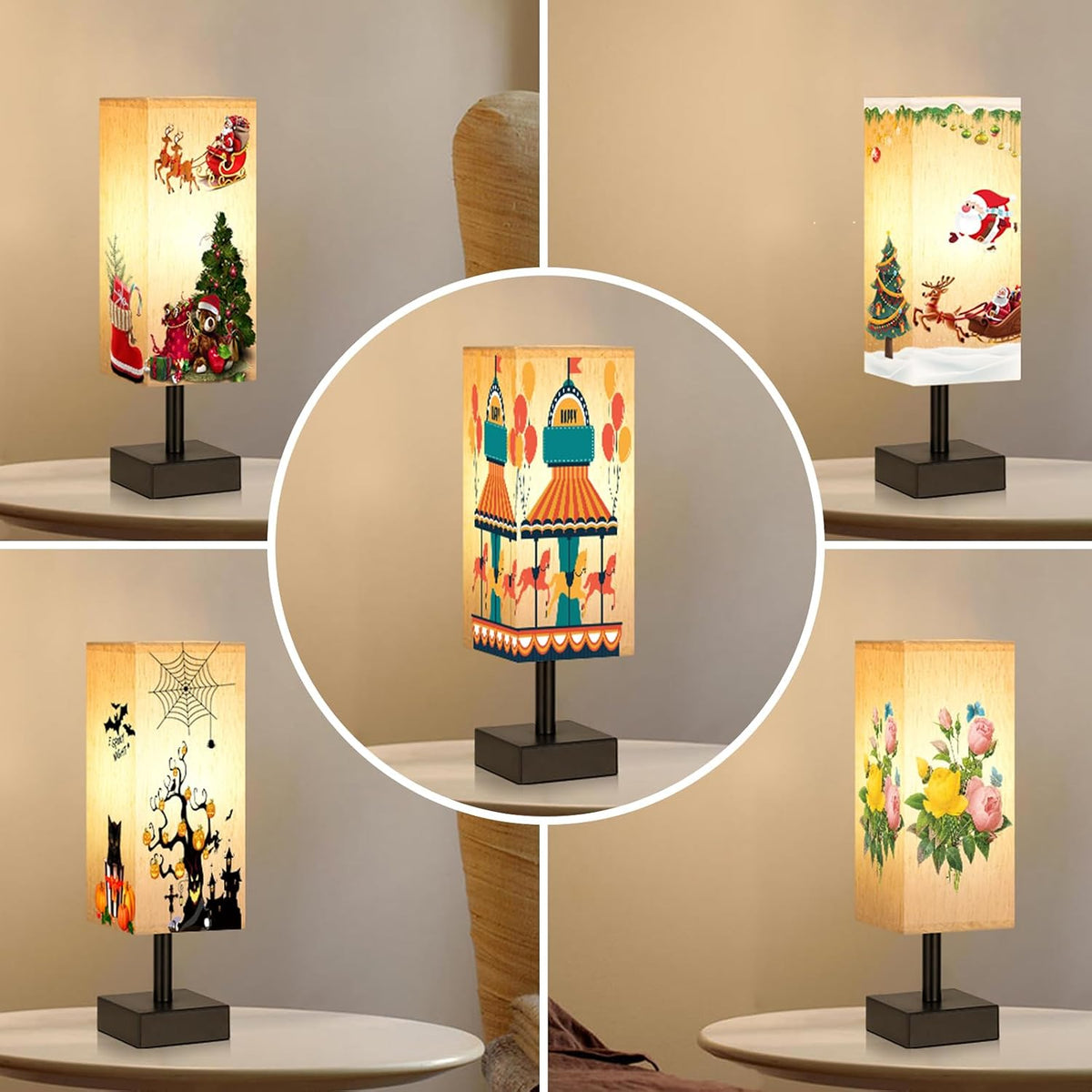 aooshine Small Bedside Table Lamp for Bedroom - Square Cream Fabric Shade