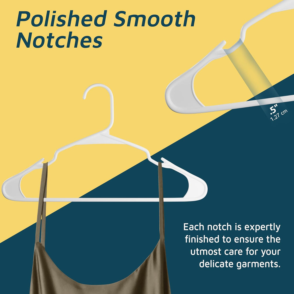 Lifemaster Plastic Clothes Hanger Set - 120 Pieces Versatile, Lightweight, Space-Saving, Non-Slip, Slim Designed, Dry and Wet Clothes Hanger Set - White