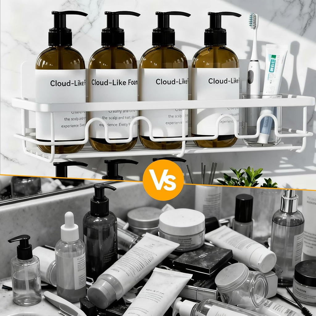 Adhesive Shower Caddy, Large Capacity Shower Racks for Inside Shower, No Drill Bathroom Shower Organizer and Storage, 2 Pack White Bathroom Shelves, Home Decor Rv Accessories, Apartment