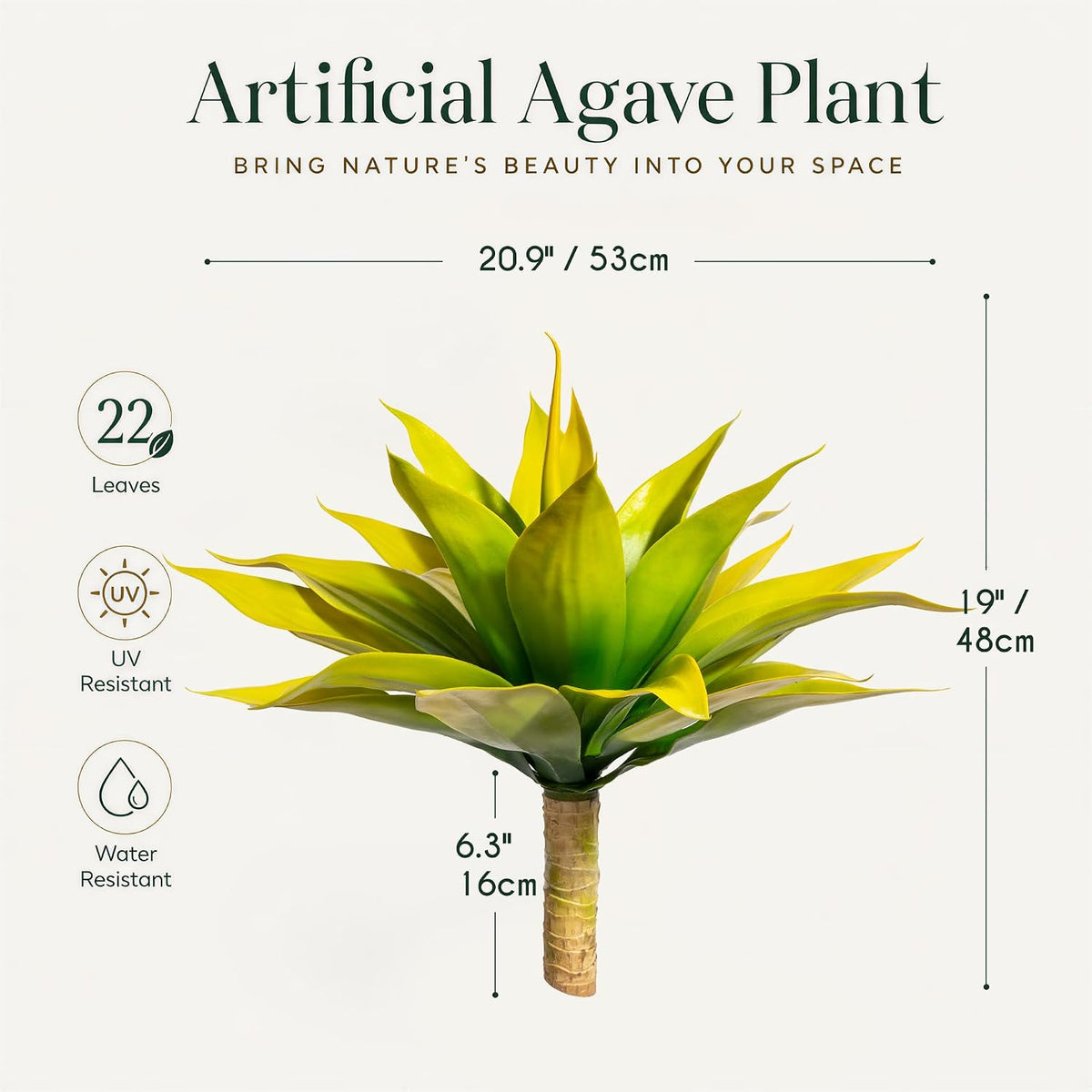Ttranewsoo 2-Pack 22-Inch Large Artificial Agave Plants, UV Resistant Faux Desert Plants Outdoor and Realistic Greenery for Planters, Porch, Patio, Garden, Entryway and Indoor Decor, Yellow