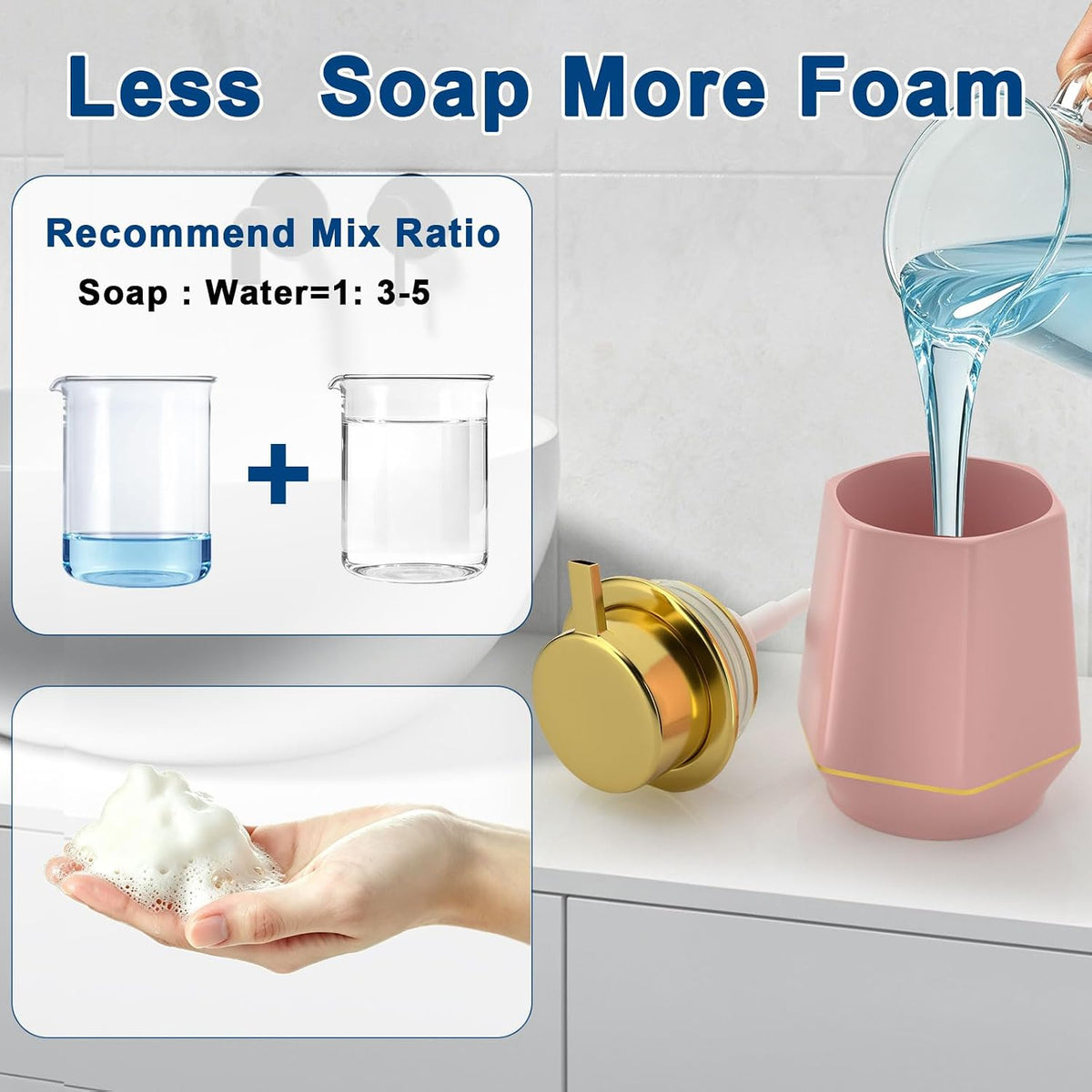 12oz Ceramic Foaming Soap Dispenser with Gold Foam Pump to Fill Hand Soap