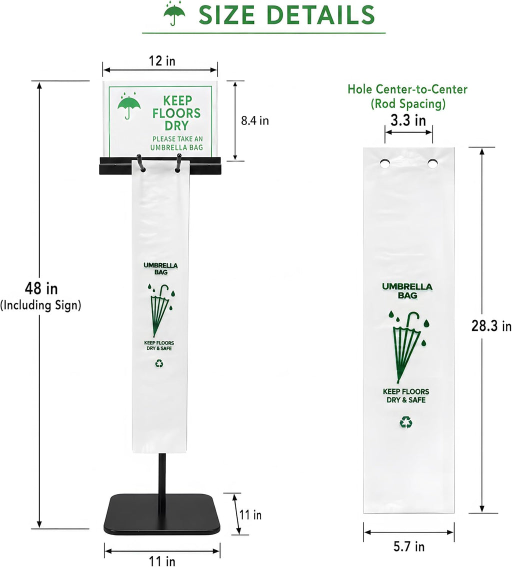 Umbrella Bag Stand with Sign Holder, 200 Bags, Weighted Base, 48 Inch