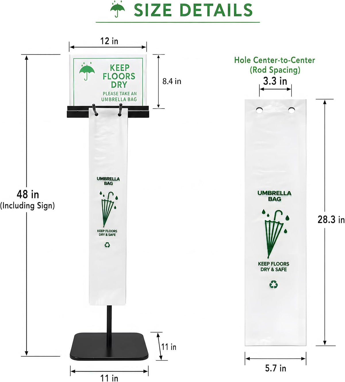 Umbrella Bag Stand with Sign Holder, 200 Bags, Weighted Base, 48 Inch
