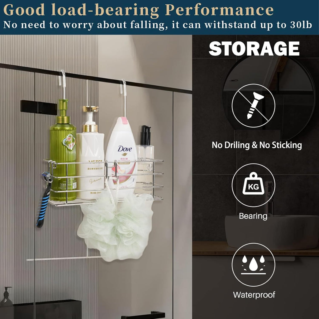 1-Tier Shower Caddy Hanging Shower Rack with Hooks Over The Door