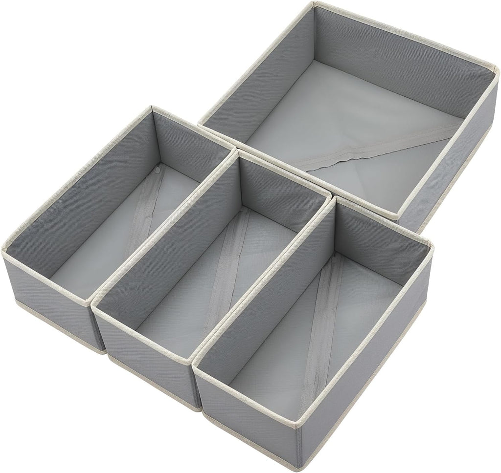 Bructhun Drawer Organizer Set of 4 - Fabric Storage Bins for Clothes, Underwear, Socks & Bras - 11" Baby Dresser Dividers for Bedroom Closet