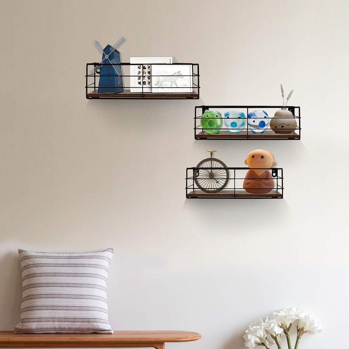 CRUGLA Floating Shelves Wall Mounted Set of 3, Hanging Storage Wall Shelf for Bathroom, Living Room, Bedroom, Kitchen Home