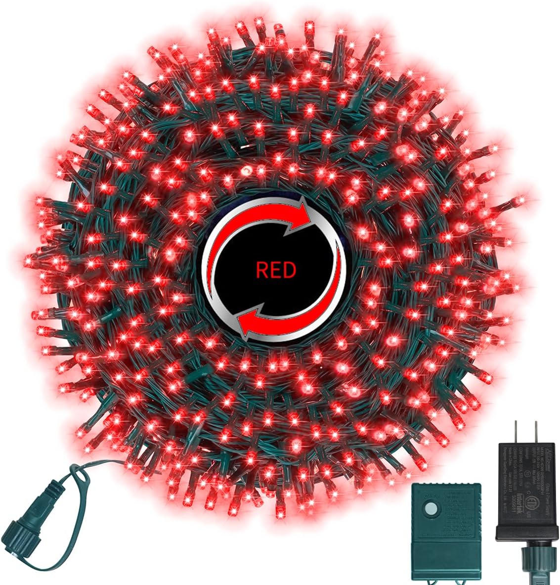 LAMPHOME 500 LED String Lights Outdoor, 11 Modes Plug in Twinkle Fairy Lights for Bedroom, 46ft 500LED Christmas Lights Cluster Lights Outdoor Waterproof Green-Red