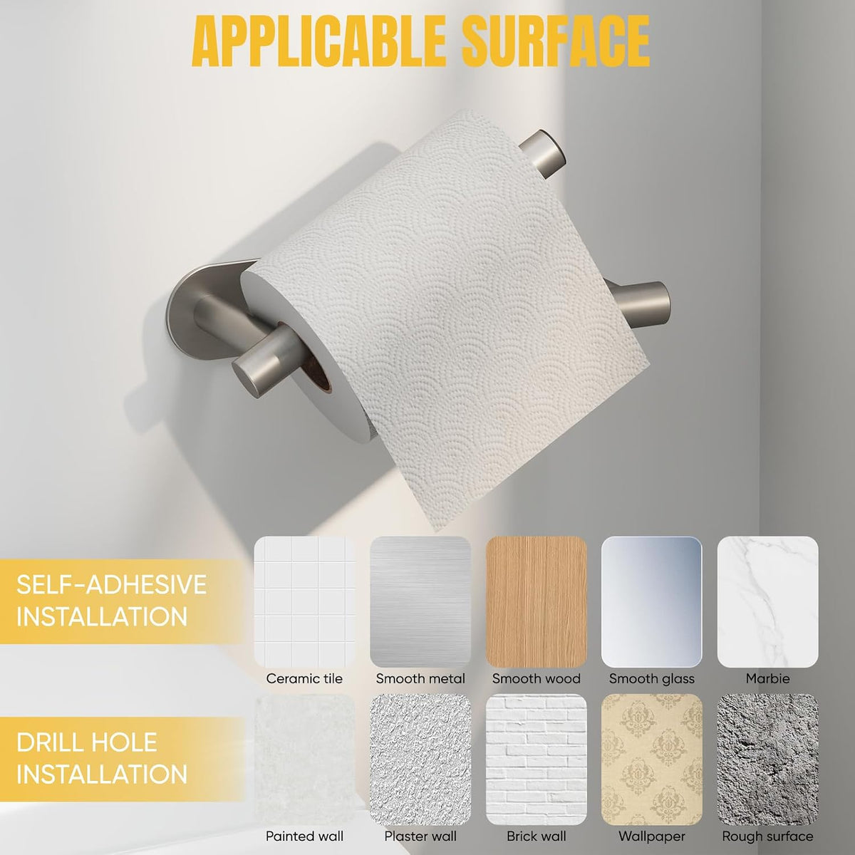 BESy Toilet Paper Holder, Bathroom Tissue Holder Wall Mount Brushed Nickel