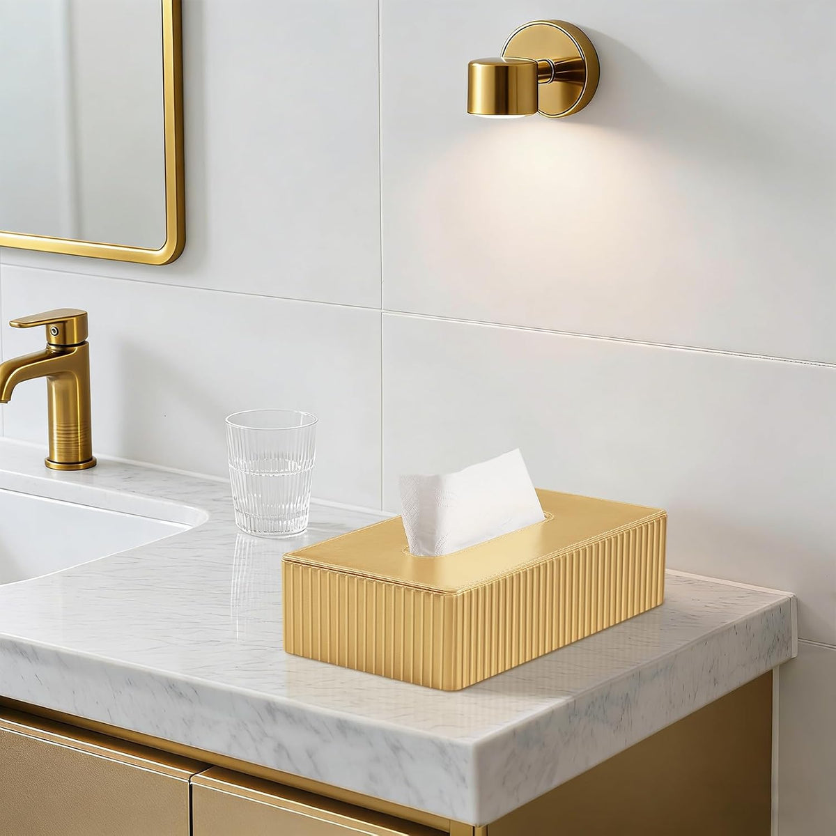 Short Tissue Box Cover, Rectangle Tissue Box Holder, Shiny Gold