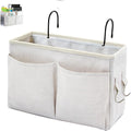 Bedside Caddy Organizer - Bedside Hanging Storage Bag with Hooks, Dorm Essentials Caddy for Bunk Bed & Dorm Bed Rails, Holds Books, Phones, Tablets, Glasses, Magazines & More (White)