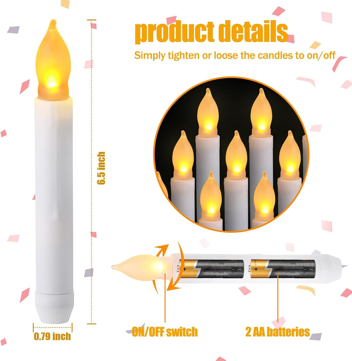Remagr 12 Pcs Halloween LED Taper Candles Battery Operated, Warm Yellow