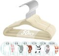 VIS'V Velvet Baby Hangers with 6 Pcs Size Dividers, 11 Inch, Beige, 50 Pcs