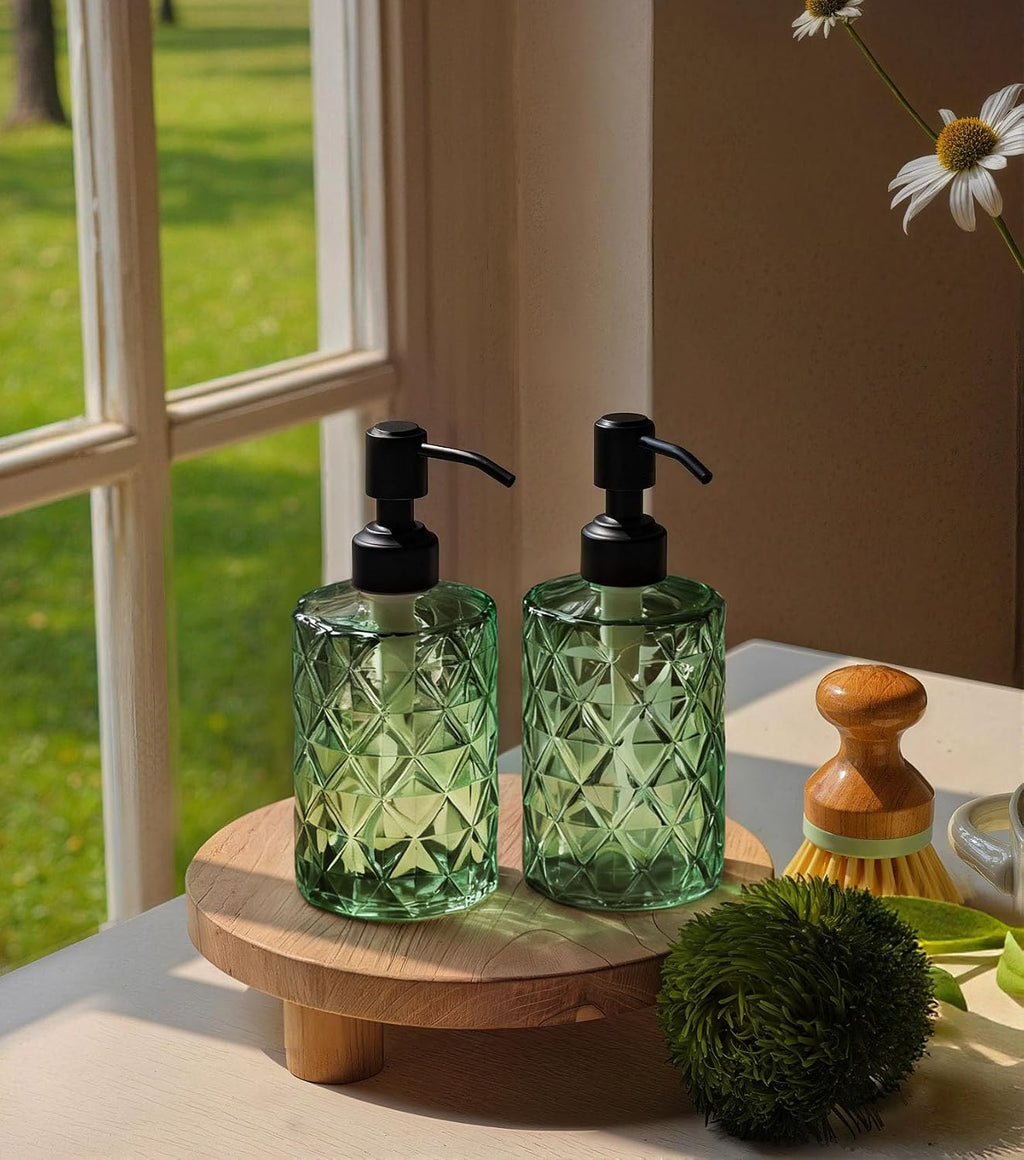JASAI Forest Green Glass Soap Dispenser with Black Rustproof Pump