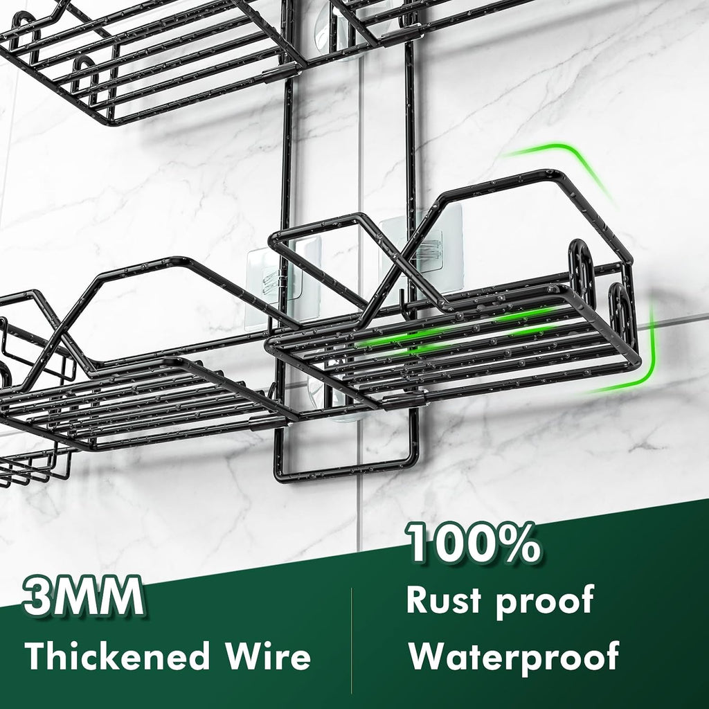 Sewulidon Stainless Steel Hanging Shower Caddy for Handheld Shower Heads,Adjustable Height Extra Long Bathroom Shower Organizer Hanger Rack with Hooks,Soap Holder