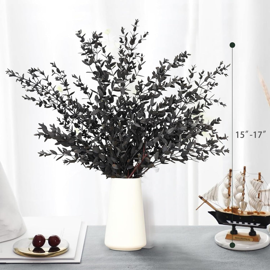 Dried Eucalyptus Leaves Stems, Real Preserved Fresh Eucalyptus Plant for Shower, Small Dried Willow Branches Bundle for Wedding Wreath Party Home Fragrance Vase Bathroom Decor (Black, 3oz)