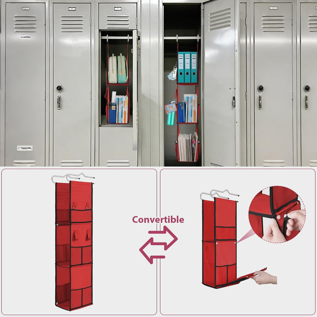 LOVEGRASS 3 Shelf Hanging Locker Organizer with Side Pockets, Red and Black