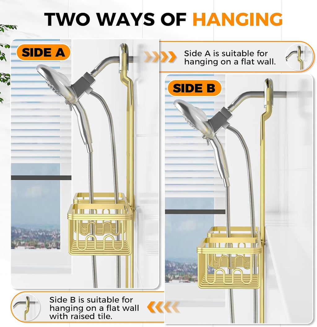 Adjustable Aluminum Shower Caddy Hanging for Handheld Showerhead, Gold