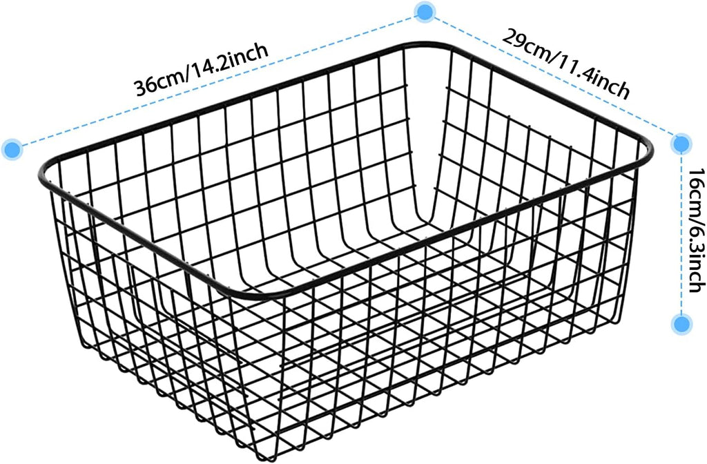 Wire Storage Baskets, Dveda 4 Pack 14.2" x 11.4" x 6.3" Large Metal Wire Storage Baskets, Black Pantry Organizer Baskets with Handles for Cabinets, Pantry Storage, Bathroom, Laundry, Garage