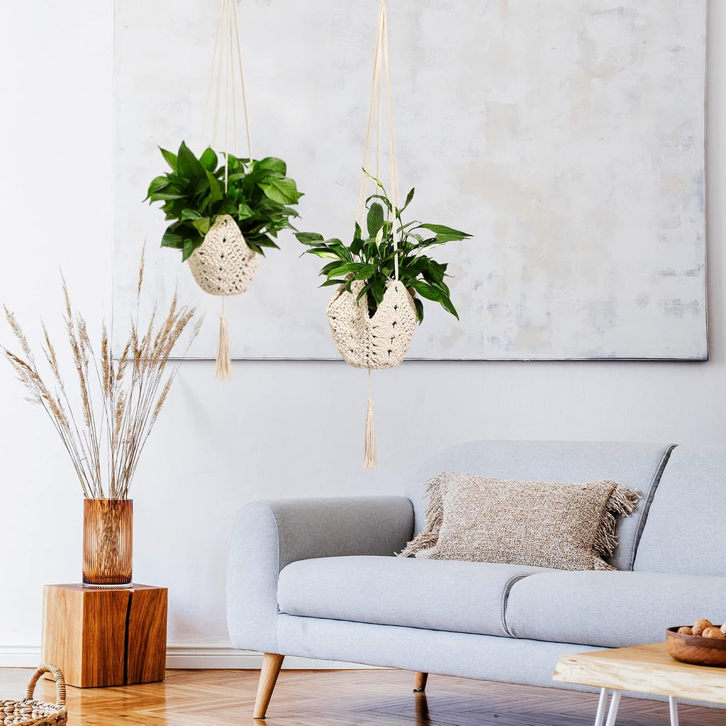 Shappy 2 Pack Boho Macrame Plant Hanger, Large Hanging Planter Plant Holder Pot Hanger Hanging Basket Wall Planters, Plants Lover Gift for Indoor Garden (Classic,White)