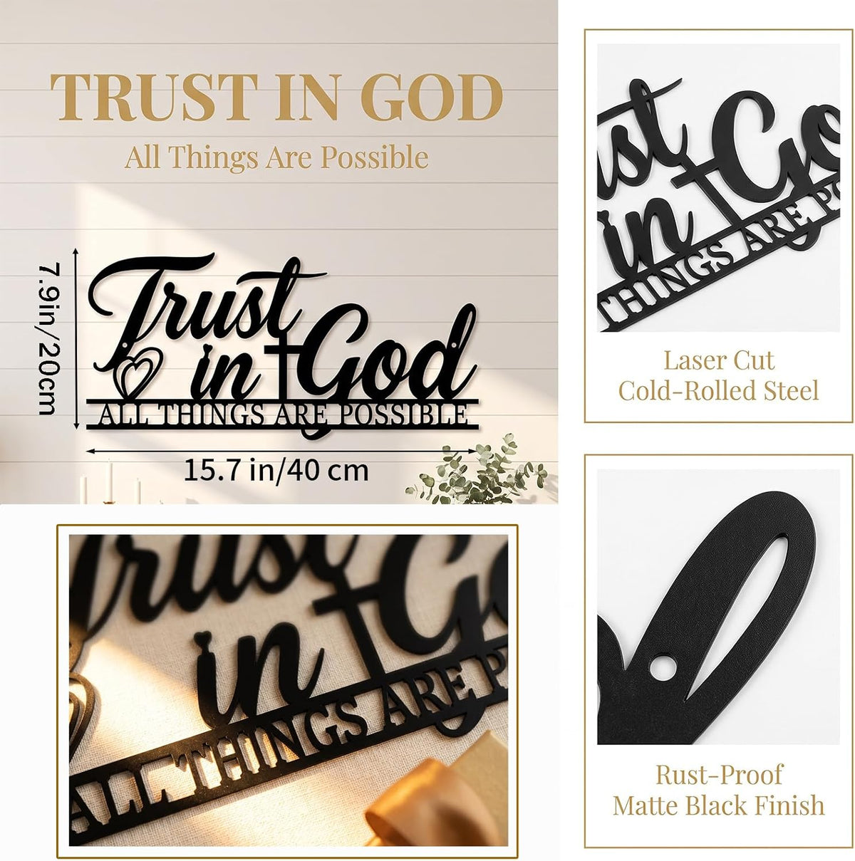 DUOOLN Metal Trust in God Sign Jesus Decor Faith Based Living Room Wall Art