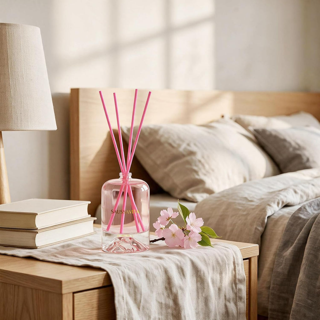 Reed Diffuser Set Volcano Design Cherry Blossom Scent, 3.28 fl.oz Diffuser with Sticks for 60 Days, Home Fragrance Reed Diffuser for Bathroom Shelf Decor & Room Freshener