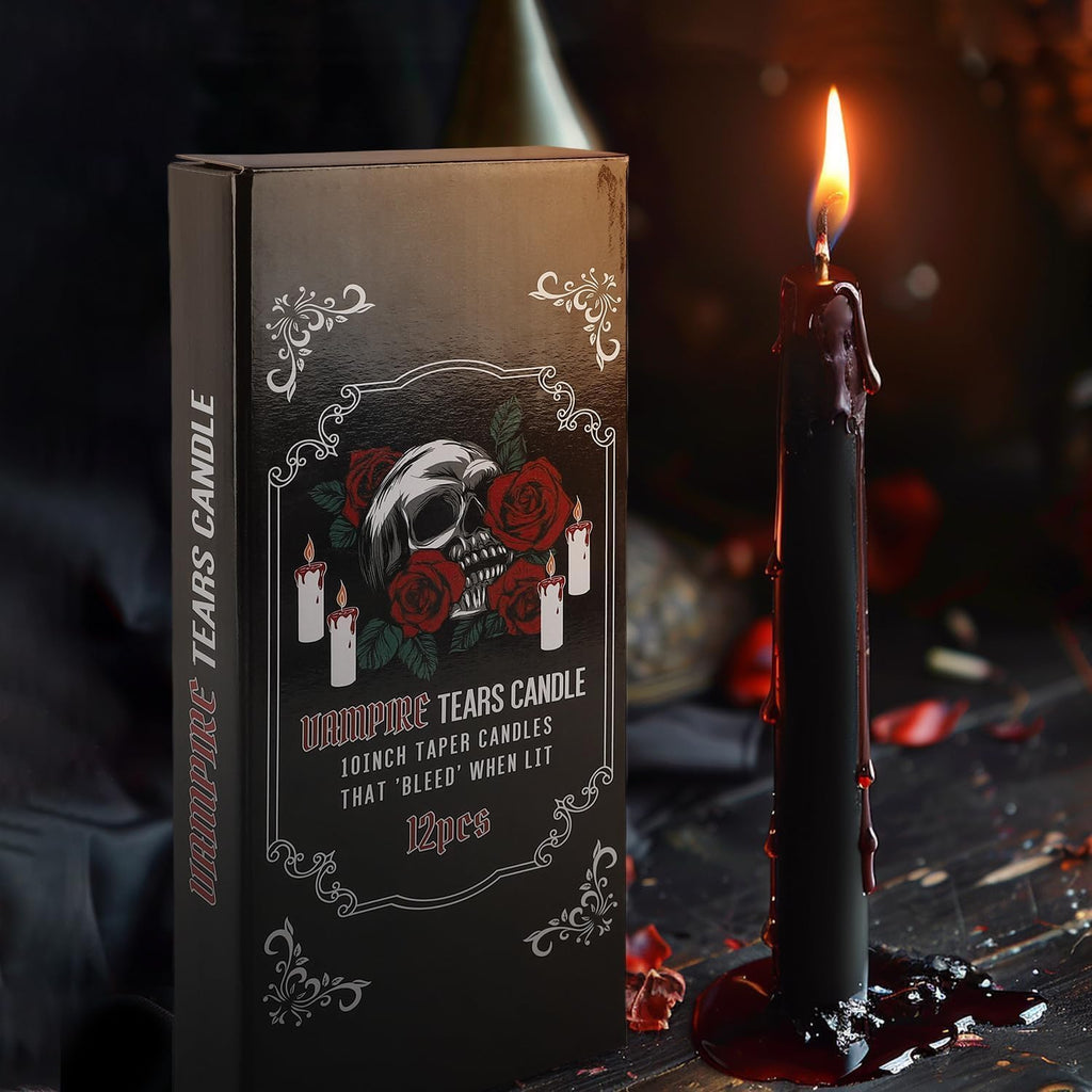 YOROXRG 12PCS 10-Inch Black Bleeding Taper Candles,Vampire Tears Taper Candles- Unscented Ideal for Halloween, Christmas, Rituals, and Themed Party Decor