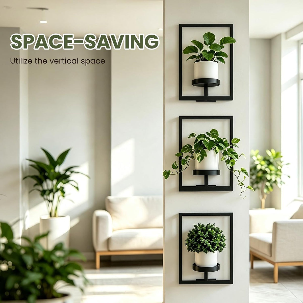 Wall Plant Holder Floating Plant Shelves for Wall Set of 2, Wall Planters for Indoor Plants - Premium Metal Hanging Plant Holder for Indoor Outdoor Decor