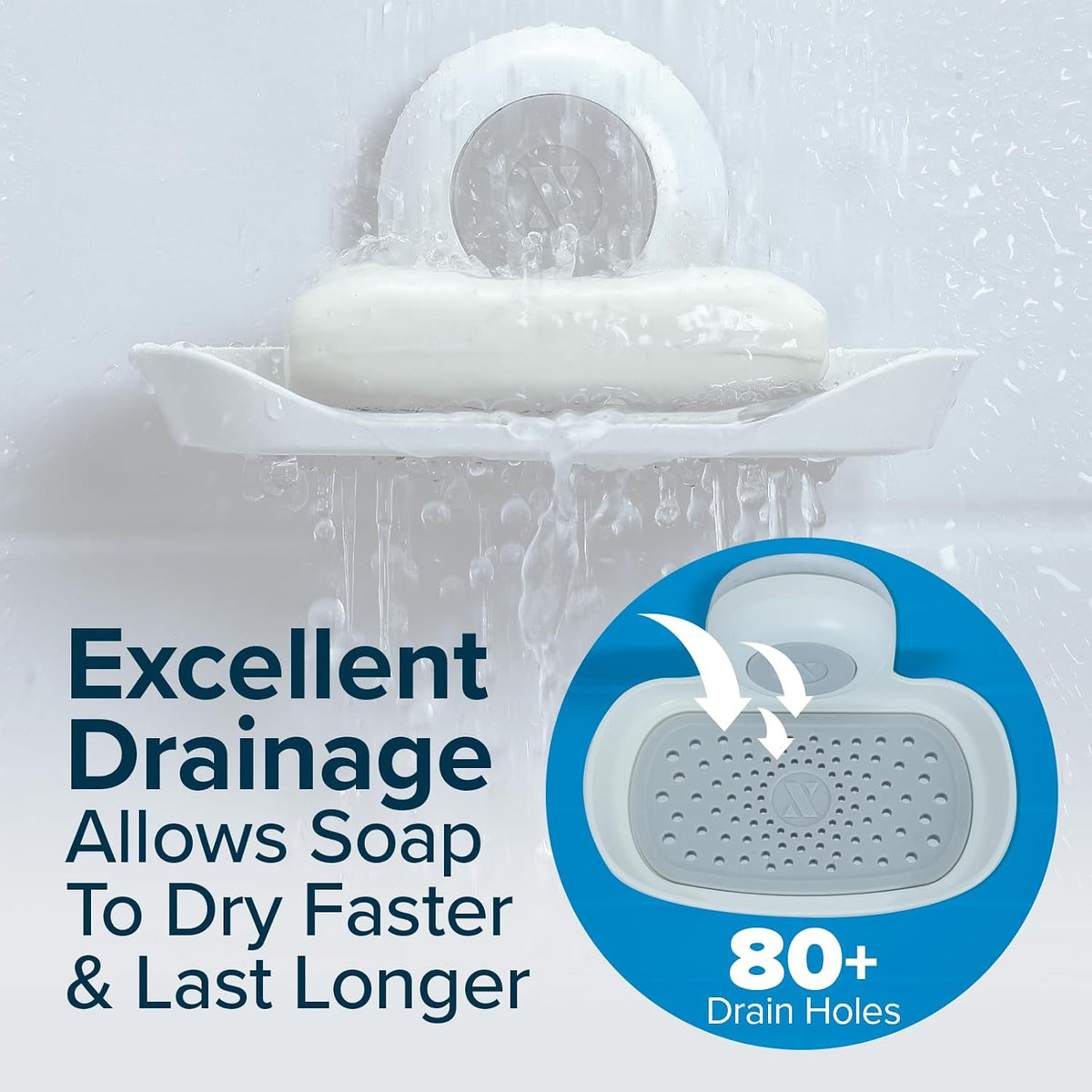 SlipX Solutions Strong Hold Suction Cup Soap Dish for Shower, White, 2-Pack