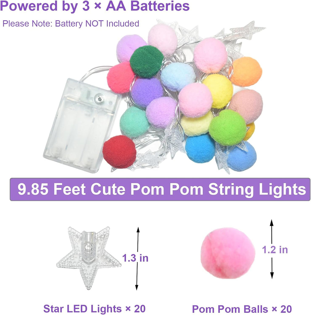 ChiRee Colroful Star Lights with Pom Poms