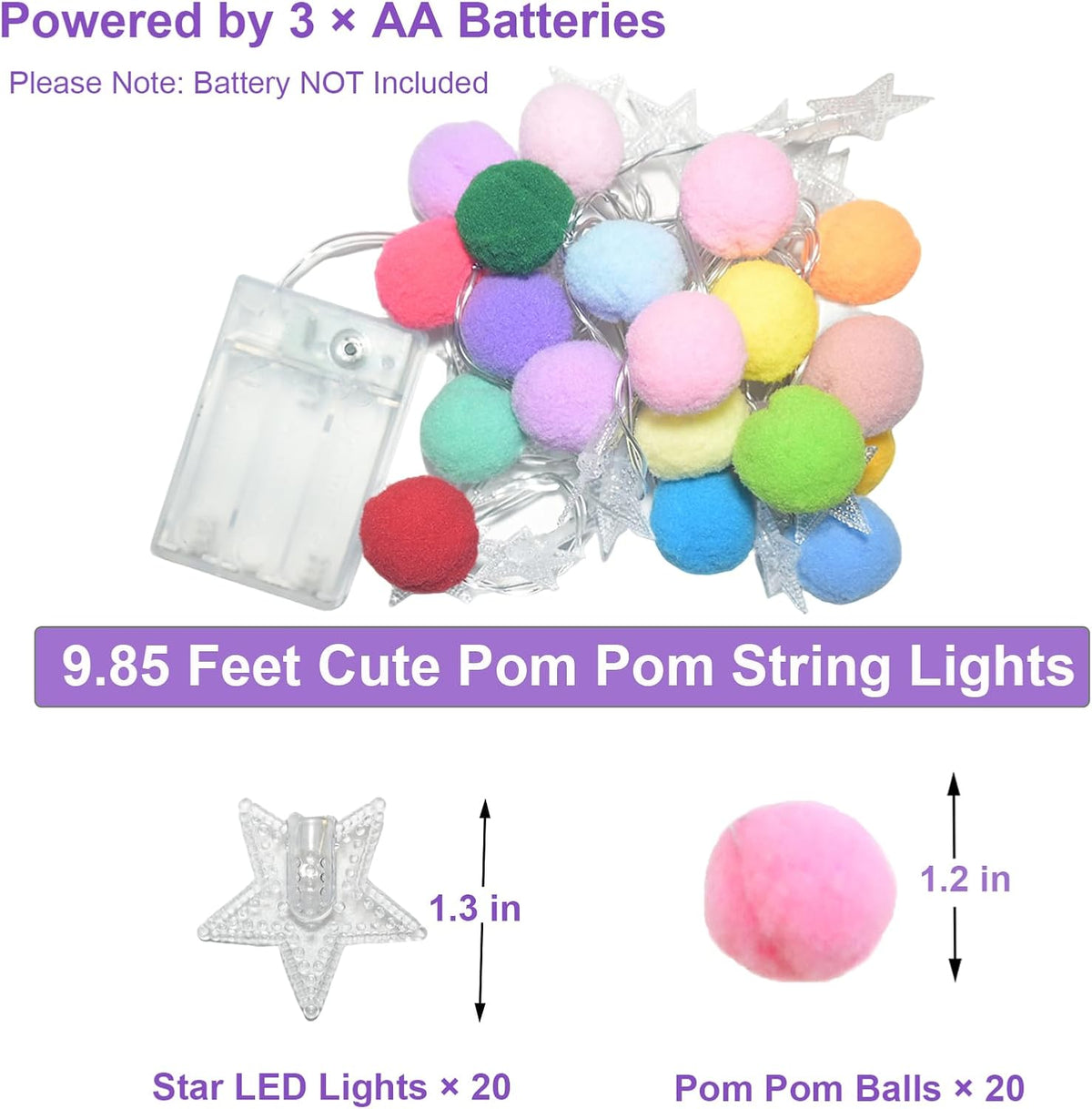 ChiRee Colroful Star Lights with Pom Poms
