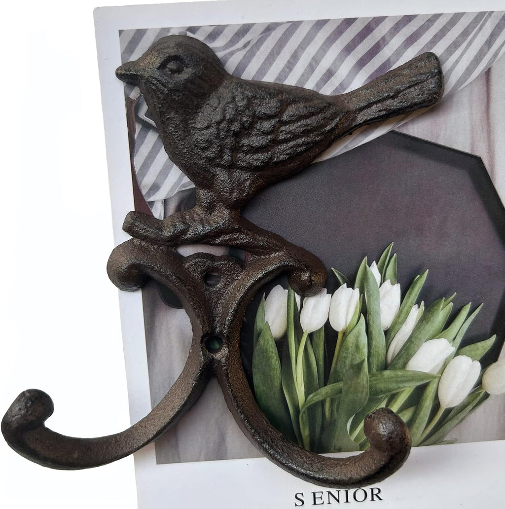 Vintage Cast Iron Animal Bird Wall Décor Hooks Hanger Wall Rack for Home Garden Country Farmhouse Rustic Wall Mounted Hooks for Hanging Coats Keys Tools Holder, Pack 2