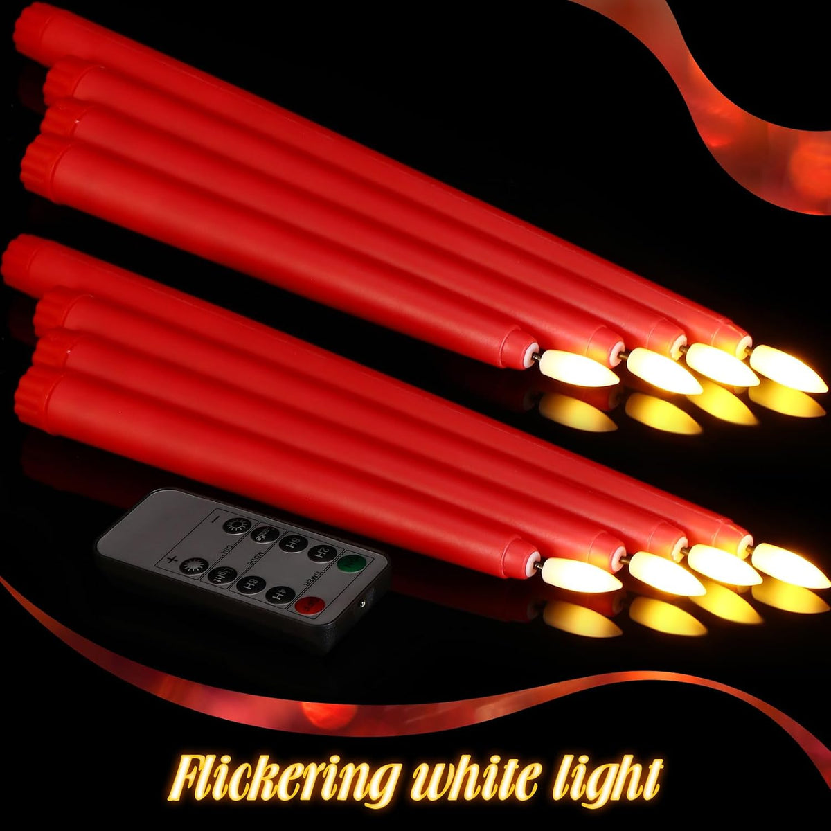 Rossesay 28 Pcs Flameless Taper Candles with Timer Remote, Red