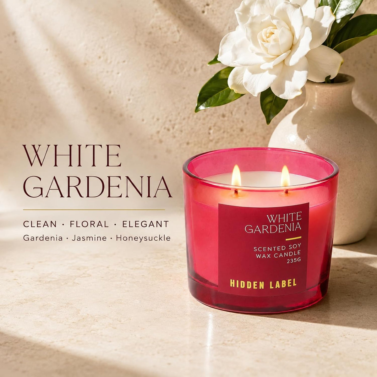 Hidden Label White Gardenia 2-Wick Soy Candle, 8.3 oz