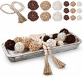 20 Pcs Wooden Dough Bowl Decor, Wood Dough Bowl Wicker Rattan Balls Beads String with Tassel, Wood Rustic Dough-Bowl Decorative for Dining Room Kitchen(White)