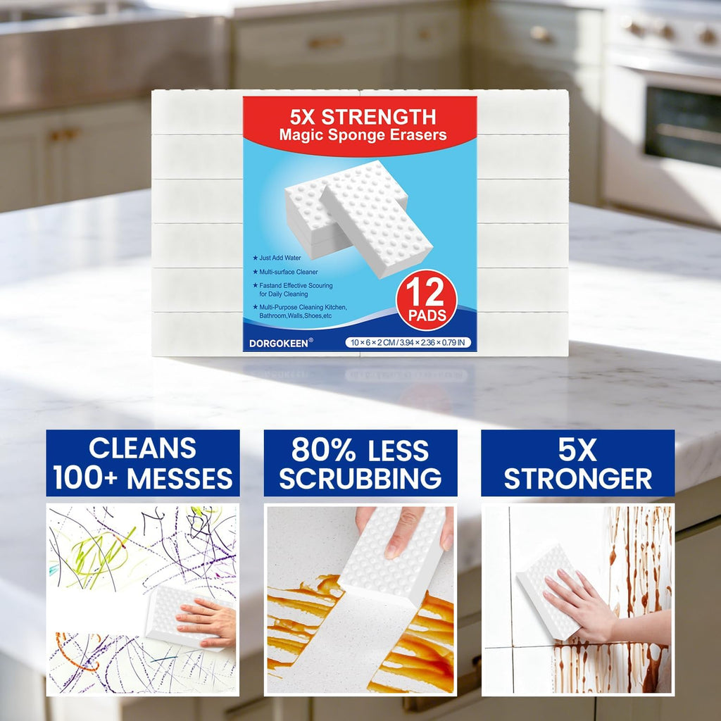 12 Pack Magic Cleaning Sponge Erasers, 5X Density Shower and Tub Scrubber
