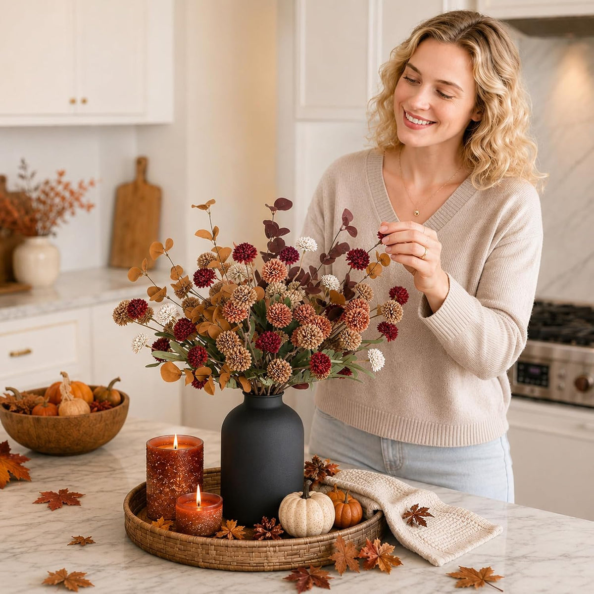 BLOSMON Fall Brown Flowers for Centerpieces, Dining Room Table Decoration