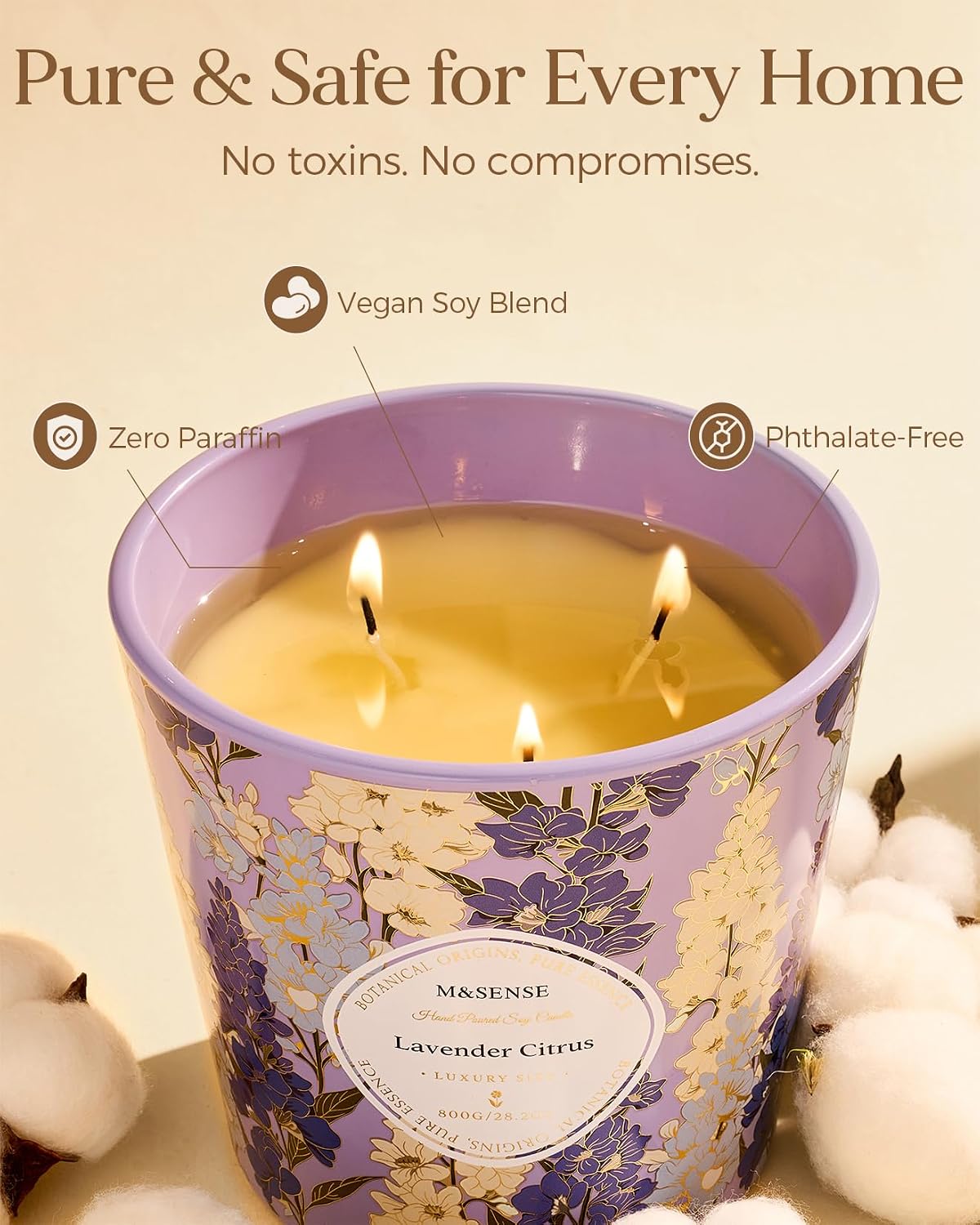 M&SENSE Lavender Citrus Scented Candle, Large 28.2oz Natural Soy Wax